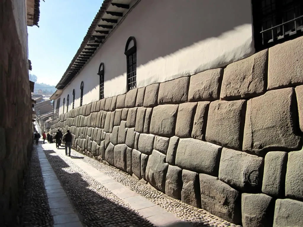 An Inca wall along Hatunrumiyoc in Cuzco, Peru.